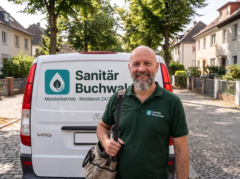 Markus Buchwald – Installateur- und Heizungsbauermeister vor dem Sanitär Buchwald Einsatzfahrzeug